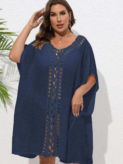 Crochet Trim V-Neck Beach Cover-Up Dress -