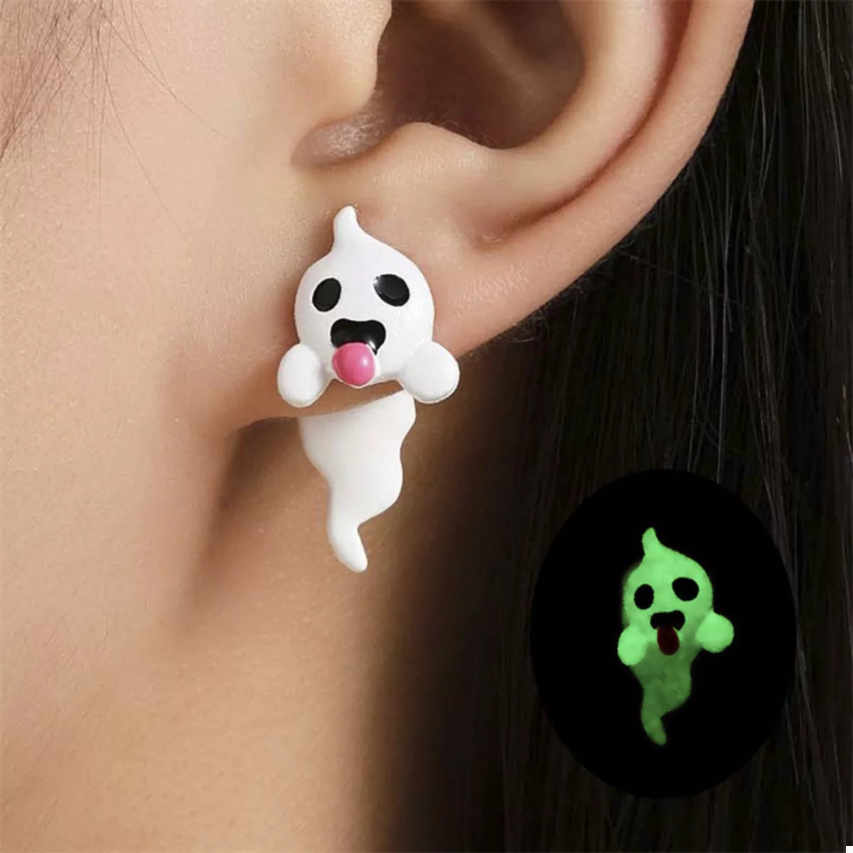 Ghost and Pumpkin Dangle Earrings - Nightlight Ghost One Size