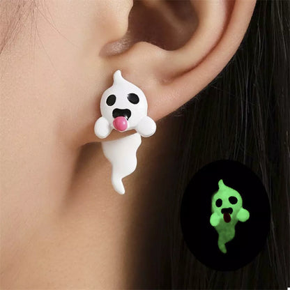 Ghost and Pumpkin Dangle Earrings - Nightlight Ghost One Size