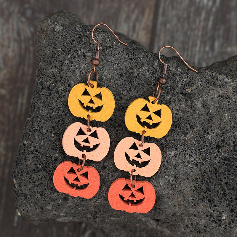 Wooden Contrast Pumpkin Earrings - Tangerine One Size