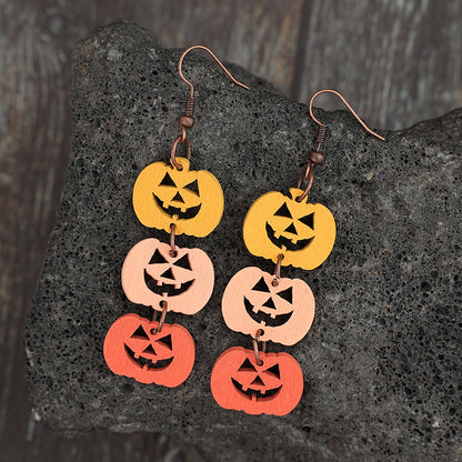 Wooden Contrast Pumpkin Earrings - Tangerine One Size