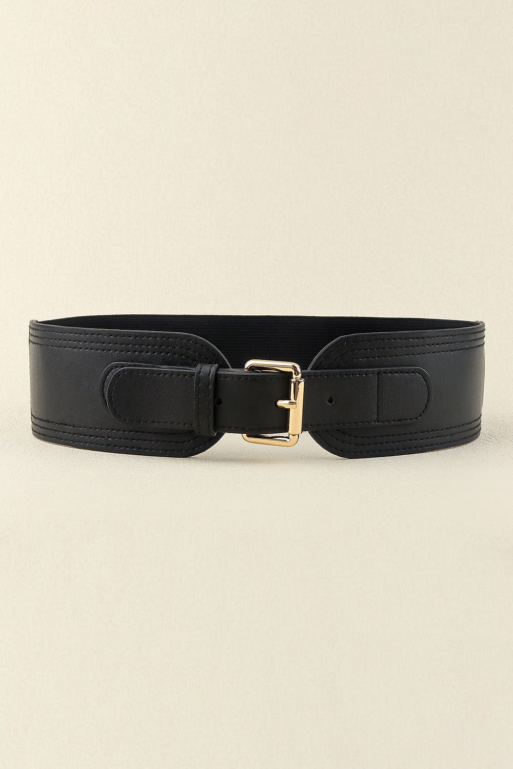 Elastic Wide PU Belt - Black One Size