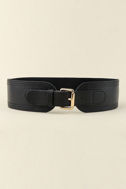 Elastic Wide PU Belt - Black One Size
