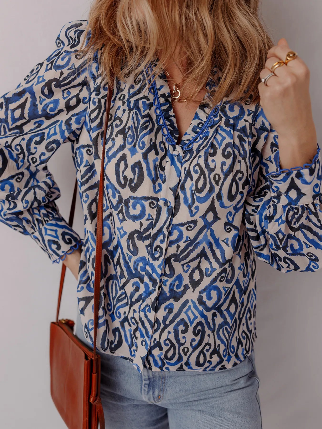 Paisley Print Long Sleeve Blouse -