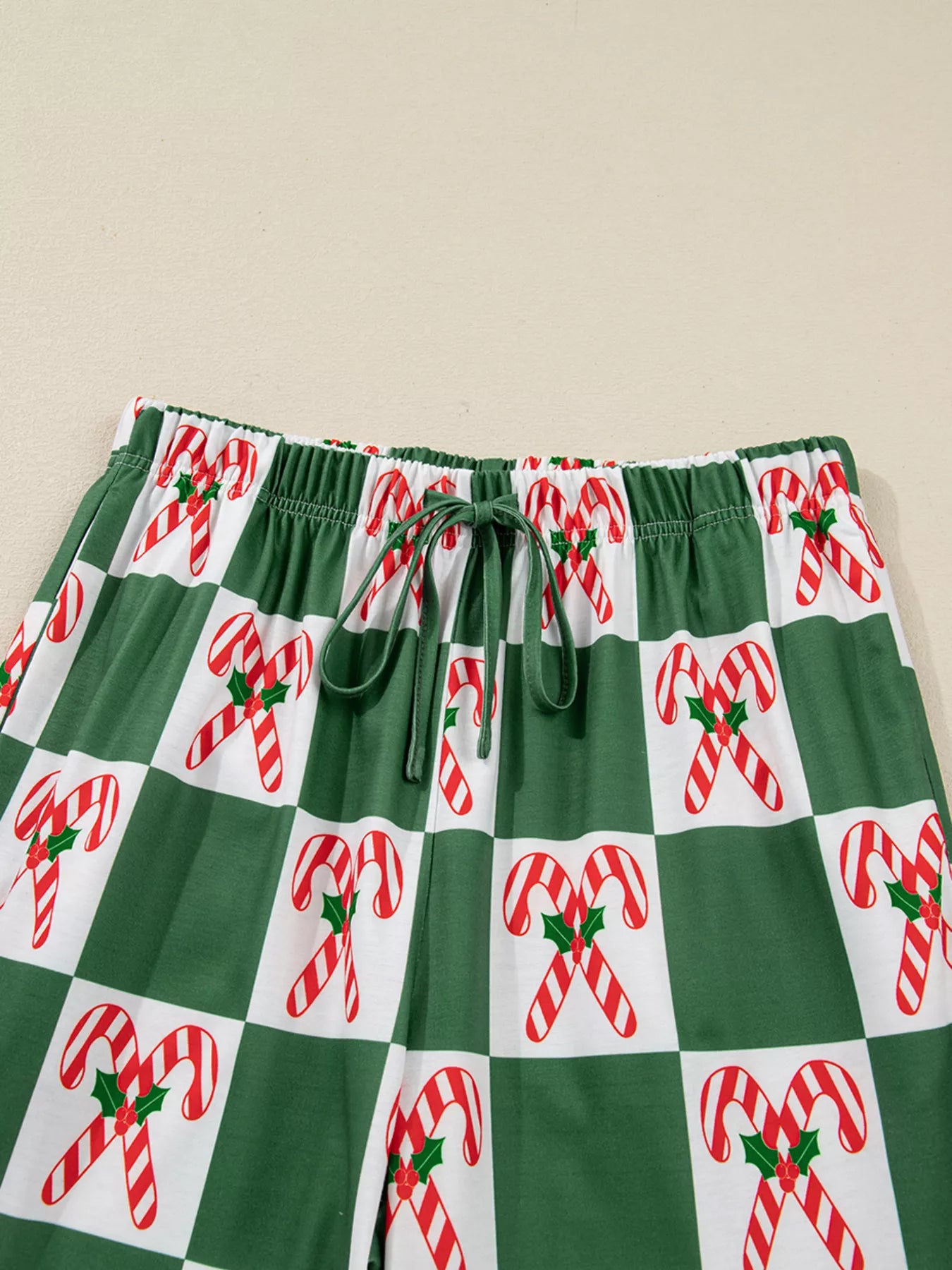 Candy Cane Checkered Pattern Pajama Set -
