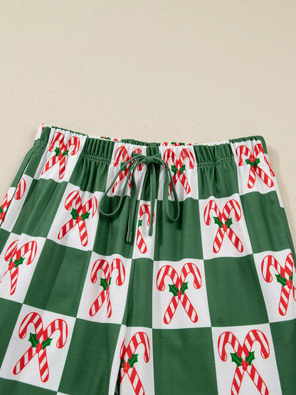 Candy Cane Checkered Pattern Pajama Set -