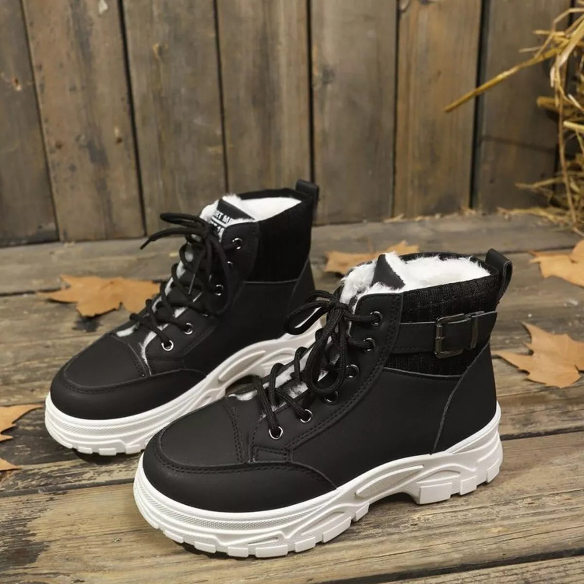 Plush Lining Lace Up Boots -