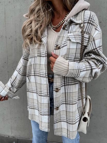 Plaid Button Up Jacket - Light Gray