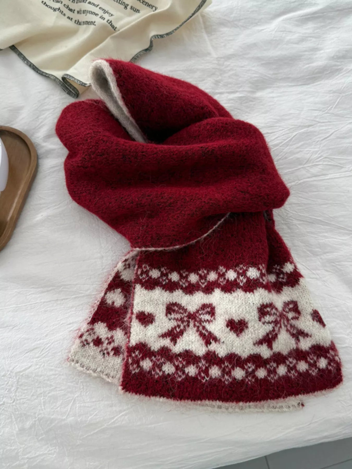 Warm Knitted Bowknot Scarf - Red One Size