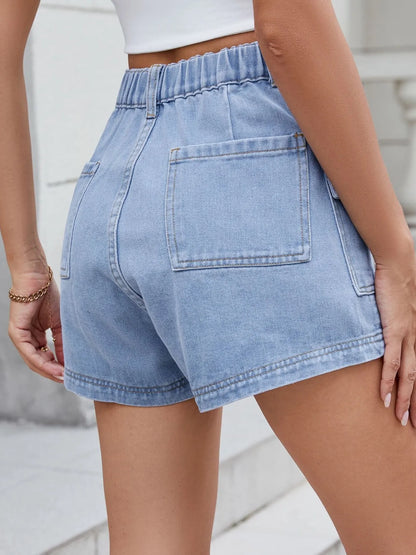 High Waist Cargo Denim Shorts -