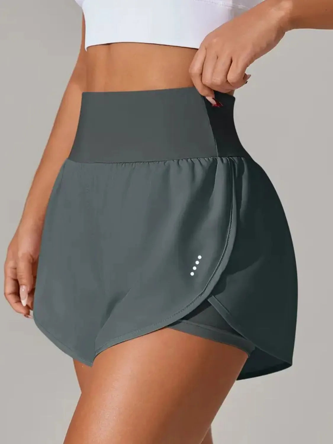 Pocketed High Waist Active Shorts - Dark Gray