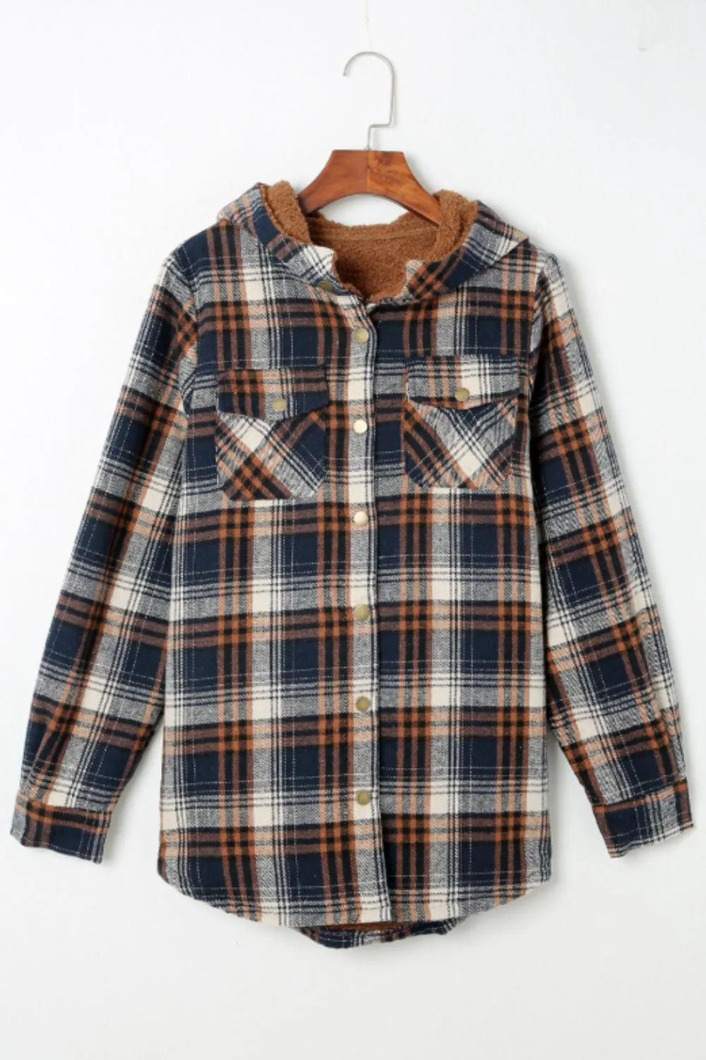 Plaid Button Up Long Sleeve Hooded Jacket -