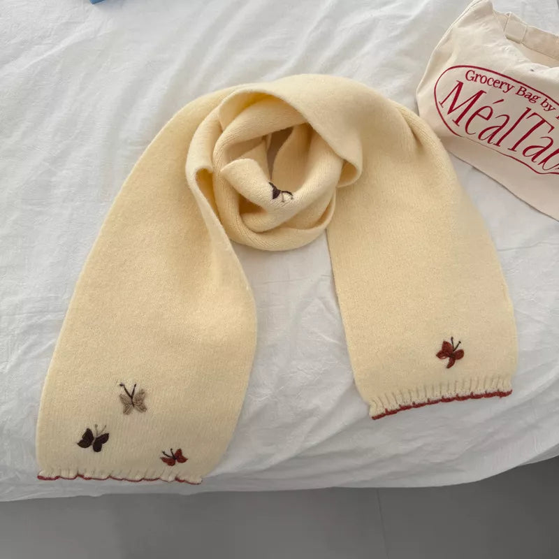 Butterfly Embroidered Knitted Scarf -
