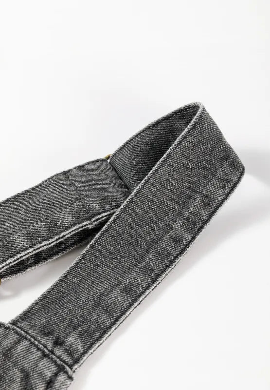 Wide Strap Button Down Denim Overall Dress -