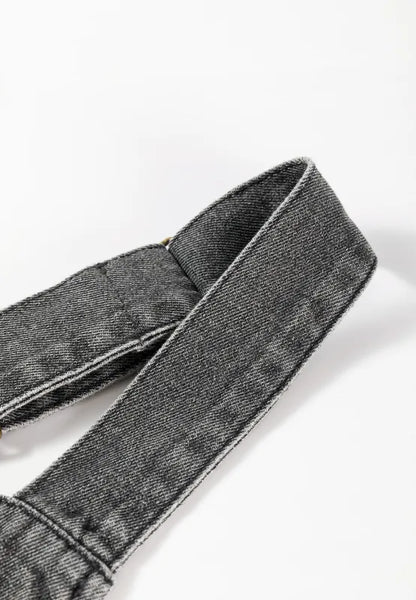 Wide Strap Button Down Denim Overall Dress -