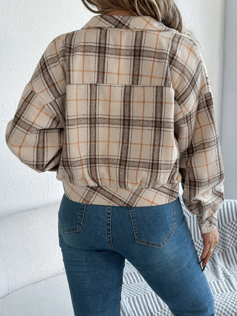 Plaid Button Up Long Sleeve Jacket - Dust Storm