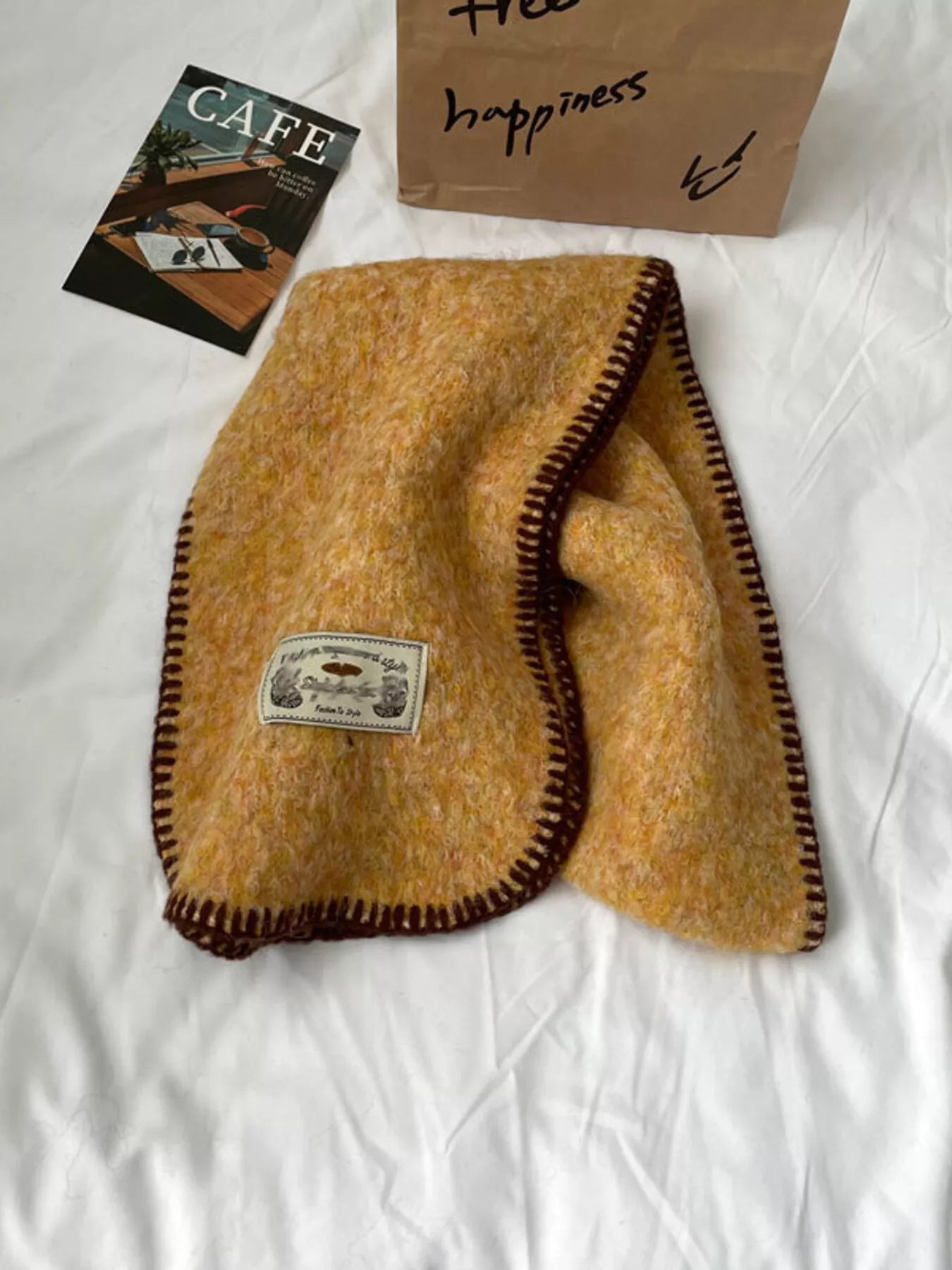 Contrast Trim Plush Winter Scarf - Yellow One Size