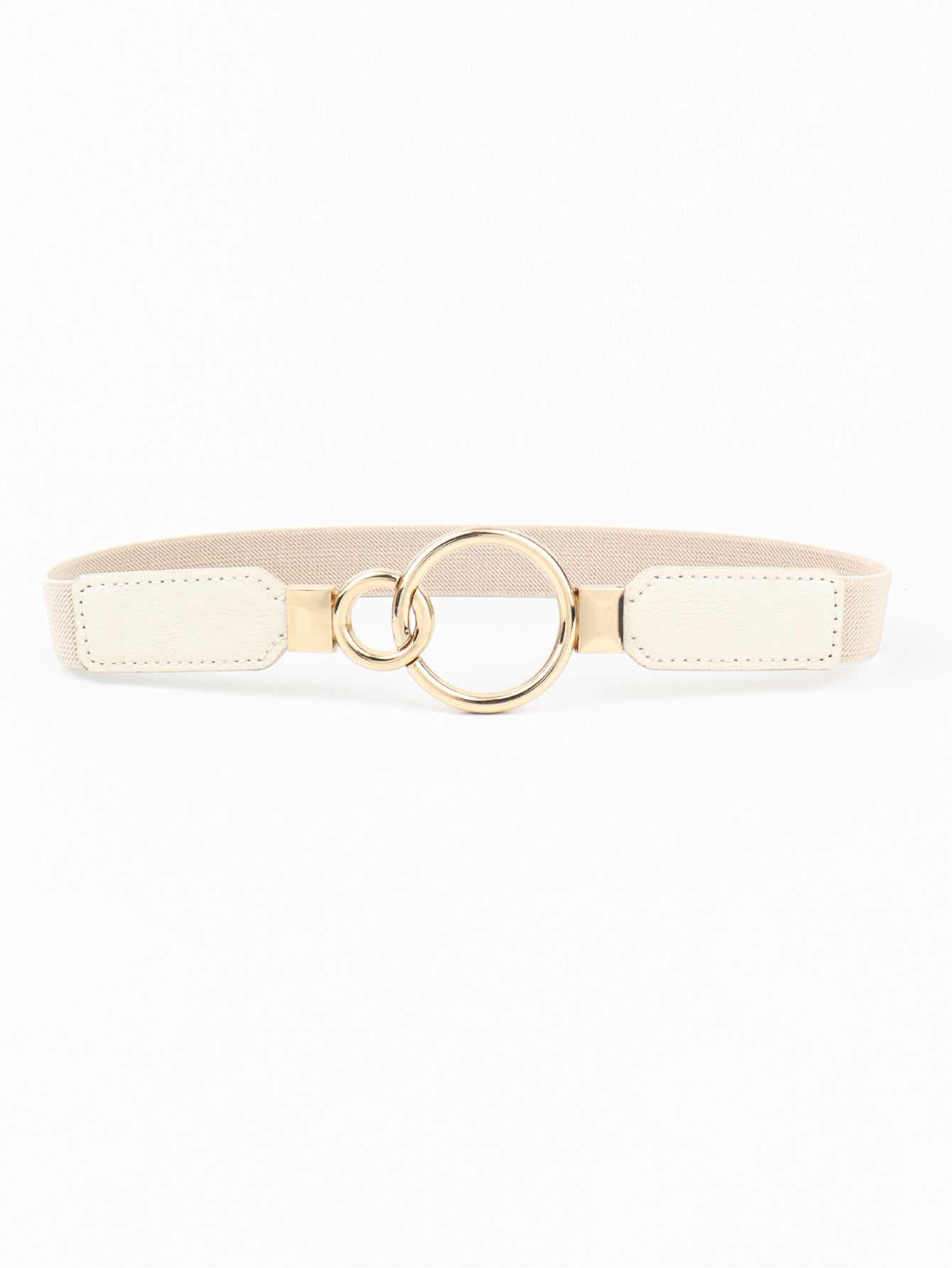 Double Ring Buckle Elastic PU Belt - Cream One Size