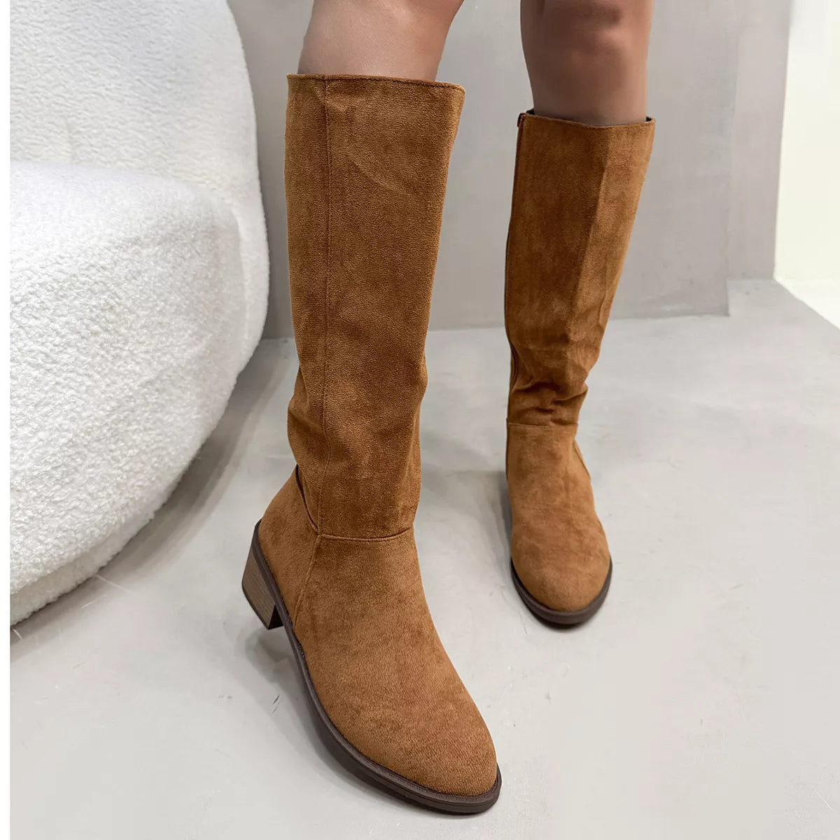Side Zipper Closure Suede Knee-High Boots -