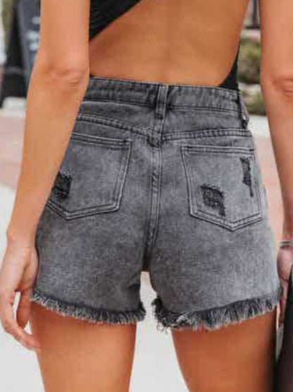 Distressed Fringe Denim Shorts