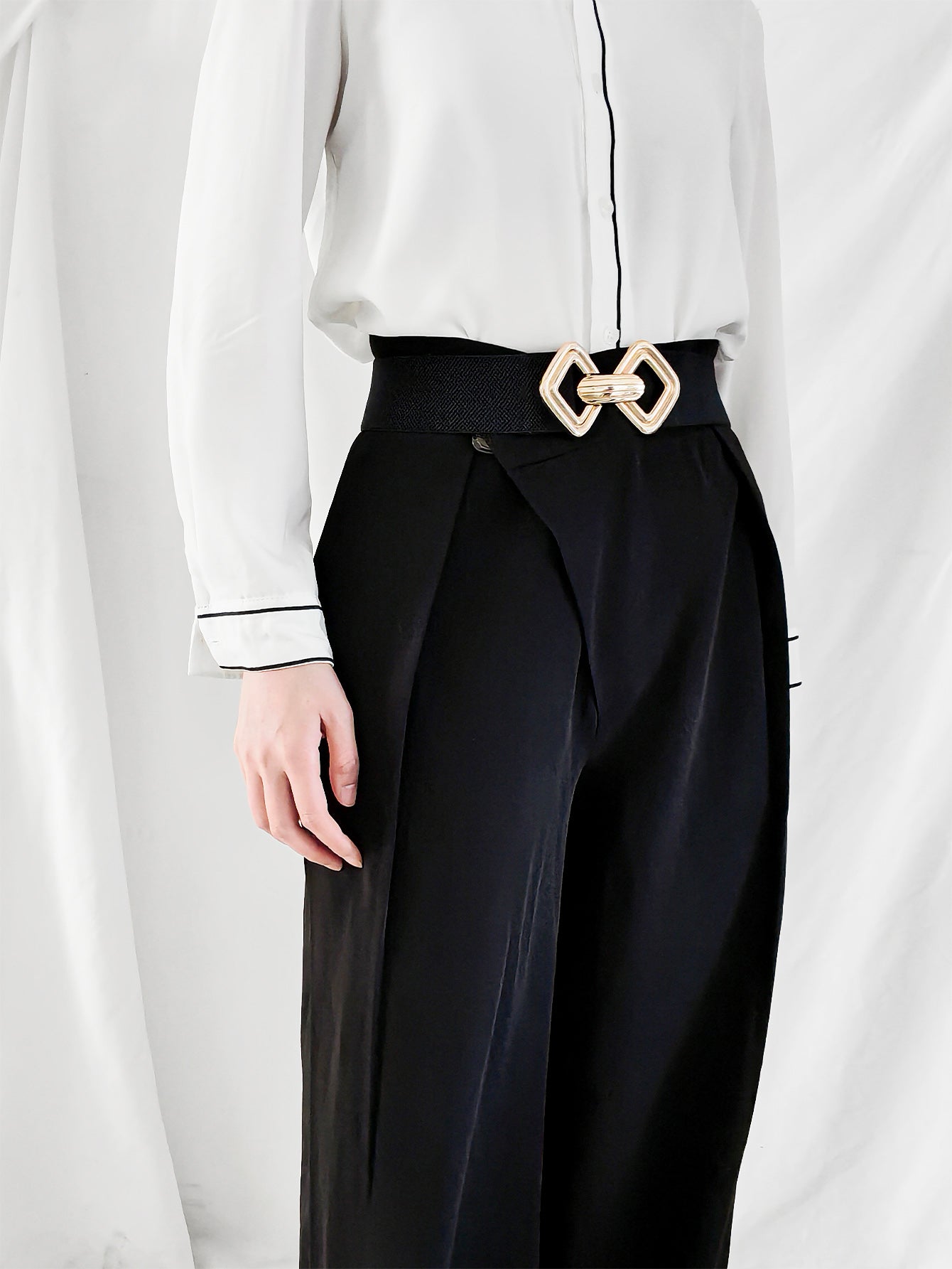 Geometric Buckle Elastic Wide Belt -
