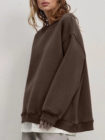 Round Neck Dropped Shoulder Long Sleeve Sweatshirt -