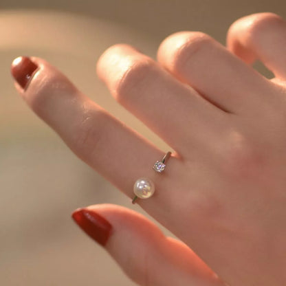 Sterling Silver Pearl Open Ring -