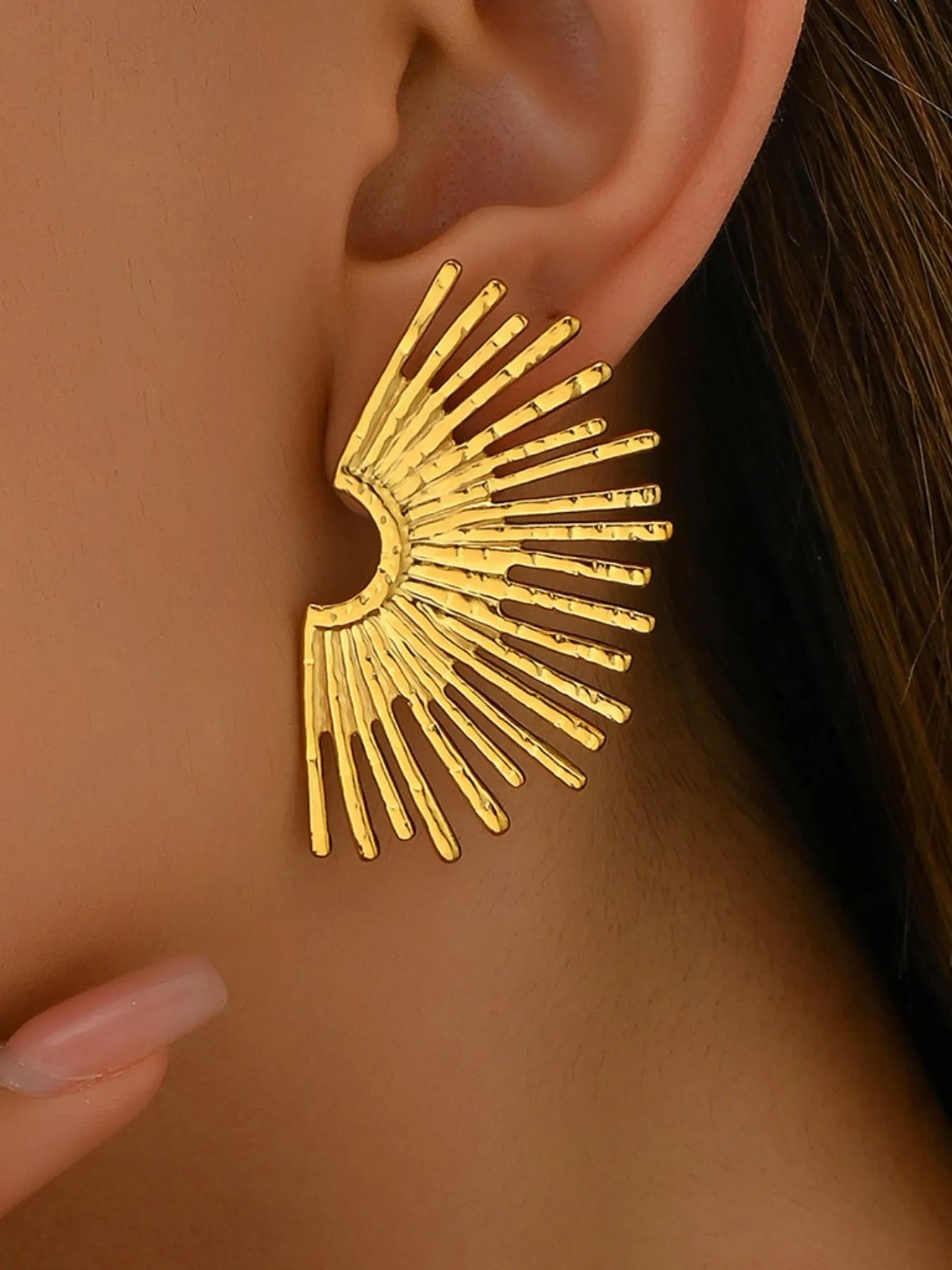 Stainless Steel Sunburst Earrings - Gold One Size
