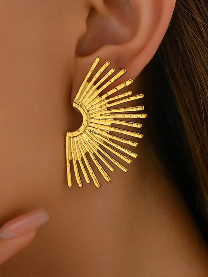Stainless Steel Sunburst Earrings - Gold One Size