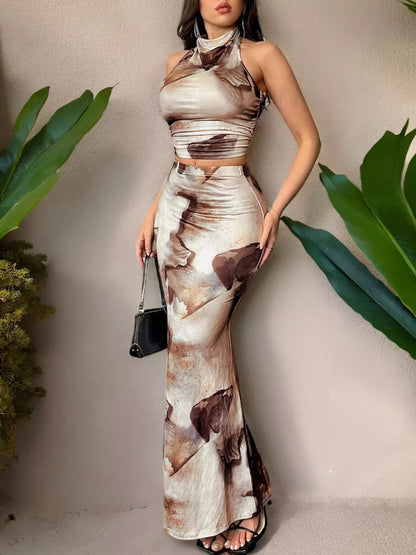 Tie-Dye Halter Top and Mermaid Skirt Set -