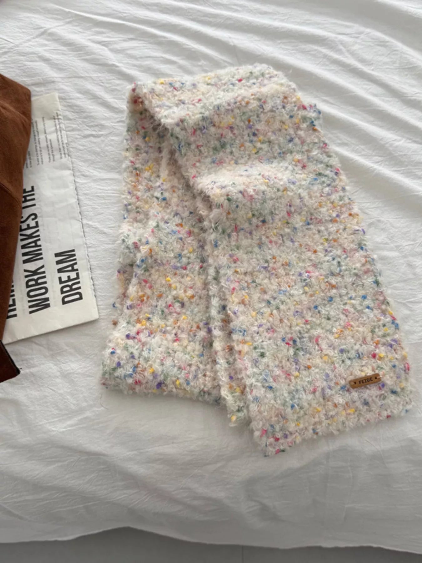 Cozy Knitted Multicolor Speckled Scarf - Cream One Size
