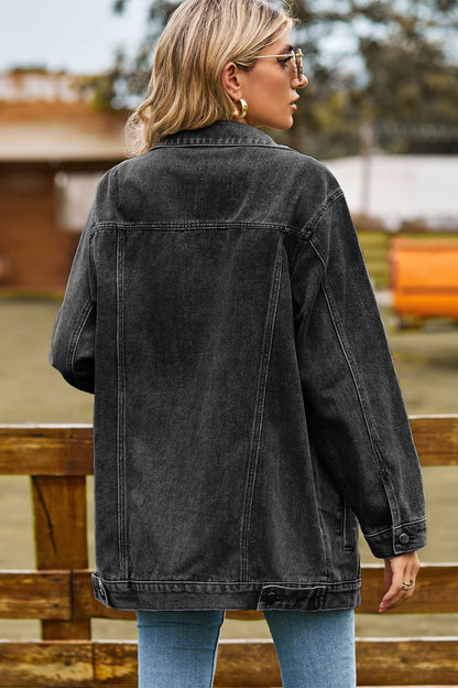 Buttoned Collared Neck Denim Jacket -
