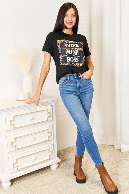 WIFE MOM BOSS Leopard Graphic T-Shirt -