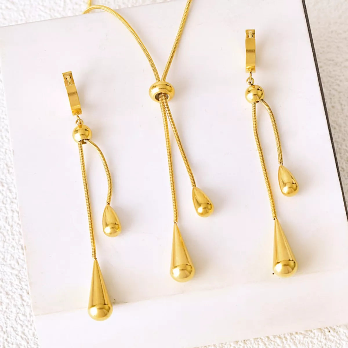 Teardrop Pendant Necklace and Earrings Jewelry Set -