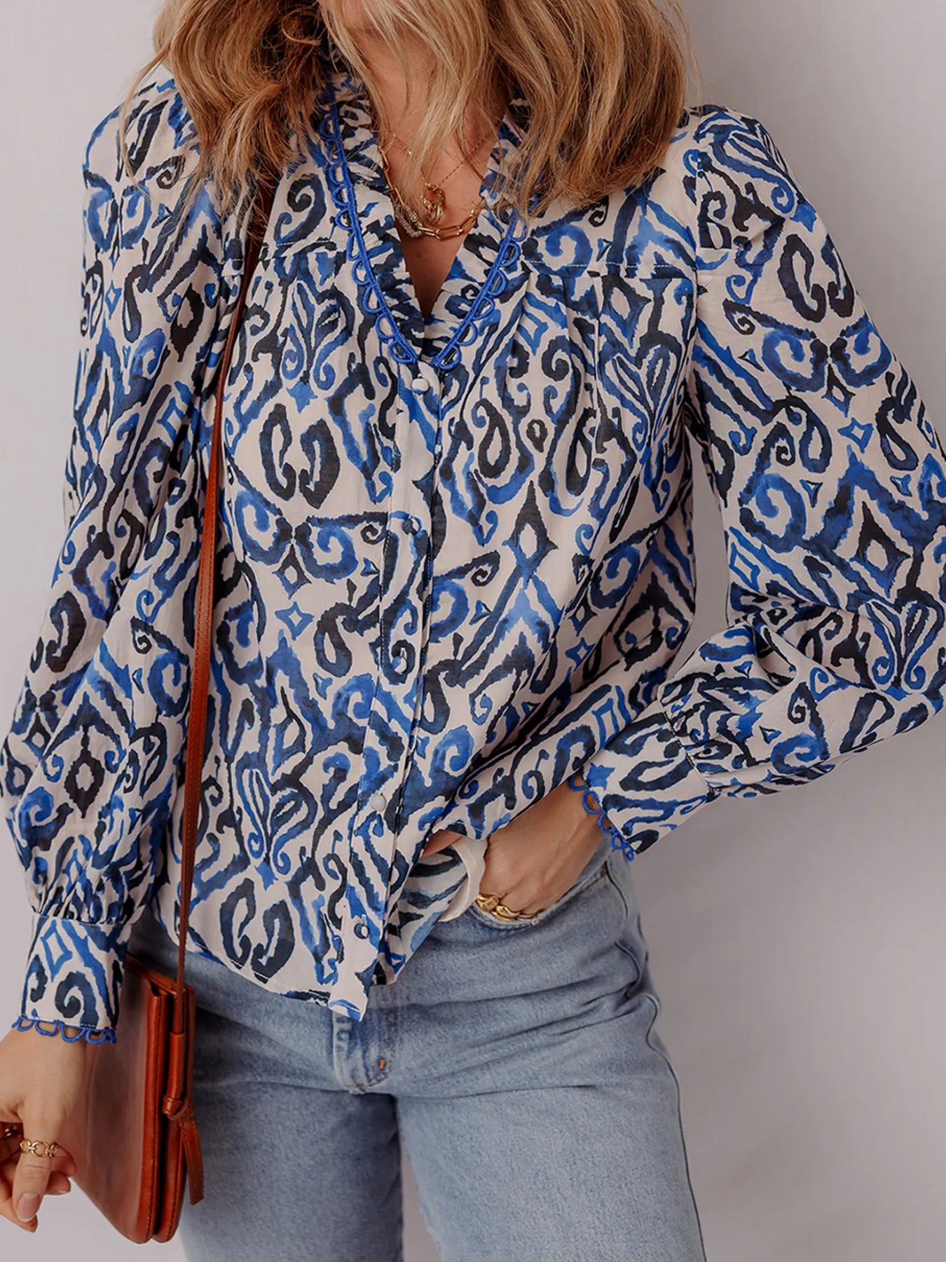 Paisley Print Long Sleeve Blouse -