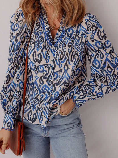 Paisley Print Long Sleeve Blouse -