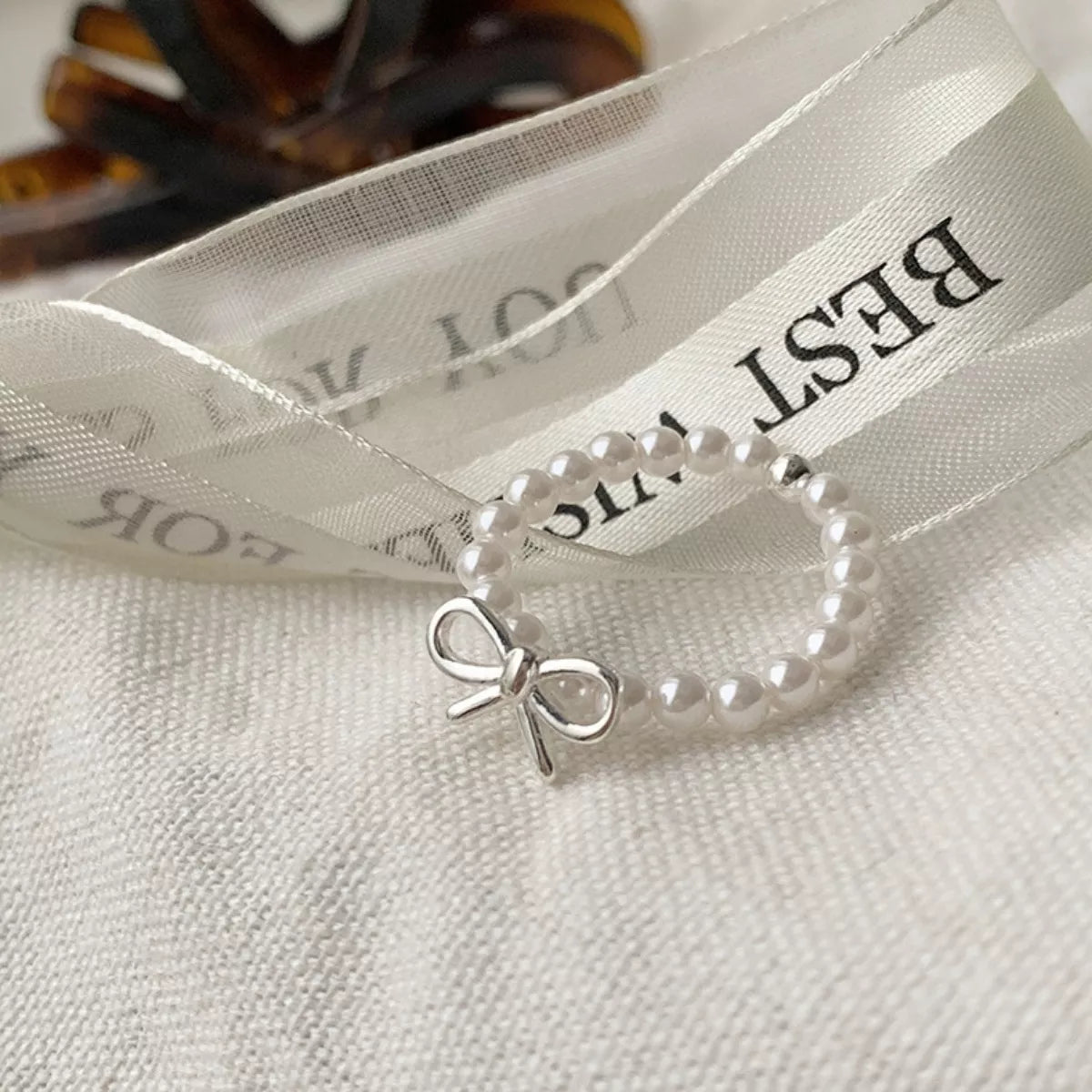 Bow Pearl Beaded Ring -