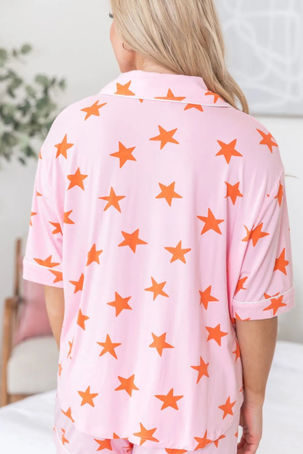 Star Print Short Sleeve Shirt and Shorts Set -