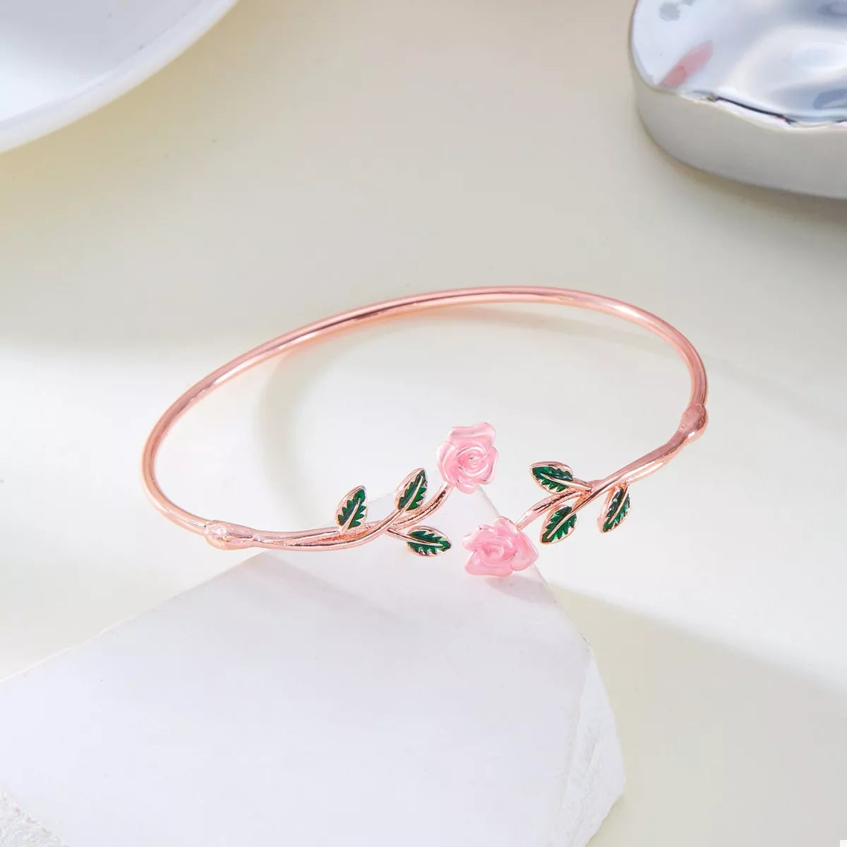 Rose Bypass Ring and Bracelet Jewelry Set -