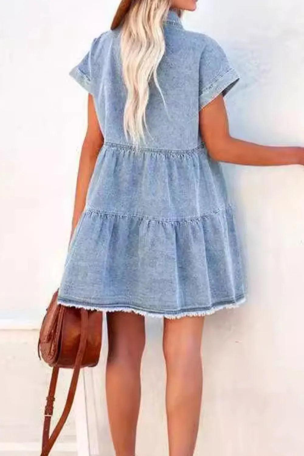 Raw Hem Button Down Denim Mini Dress -
