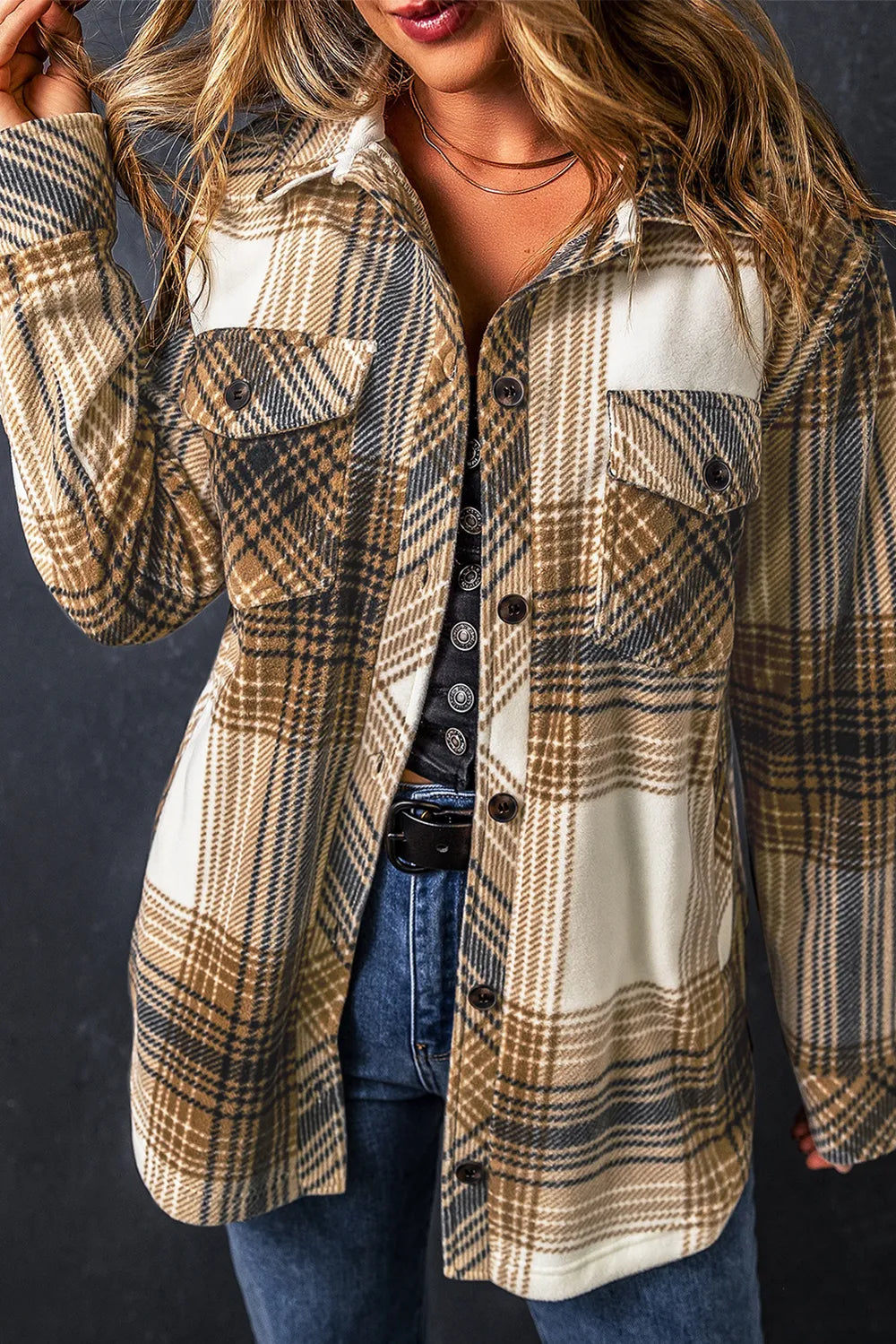 Plaid Button Up Long Sleeve Shacket -