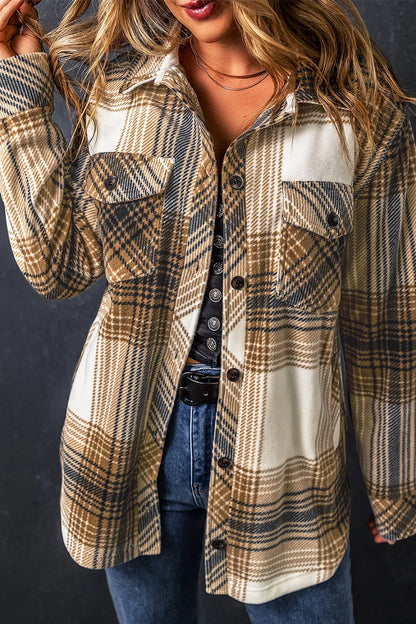 Plaid Button Up Long Sleeve Shacket -