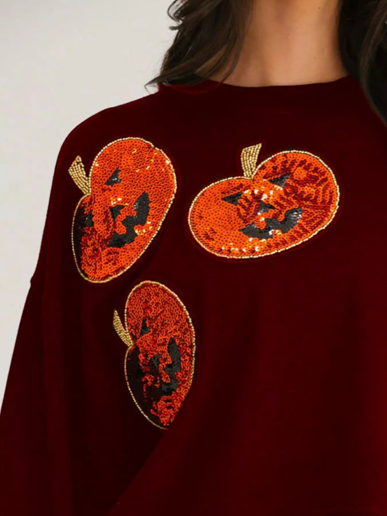 Halloween Pumpkin Round Neck Sweatshirt - Red