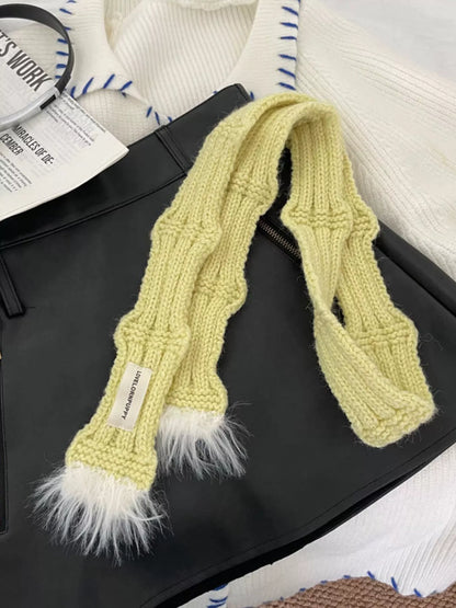 Knitted Plush Trim Scarf -