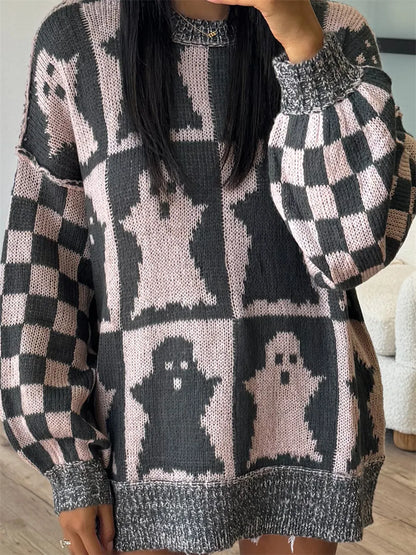 Ghost Dropped Shoulder Long Sleeve Sweater - Dusty Pink
