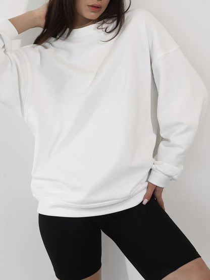 Round Neck Dropped Shoulder Long Sleeve Sweatshirt -