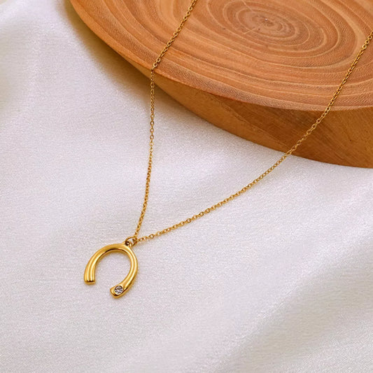 Horseshoe Pendant Necklace - Gold One Size