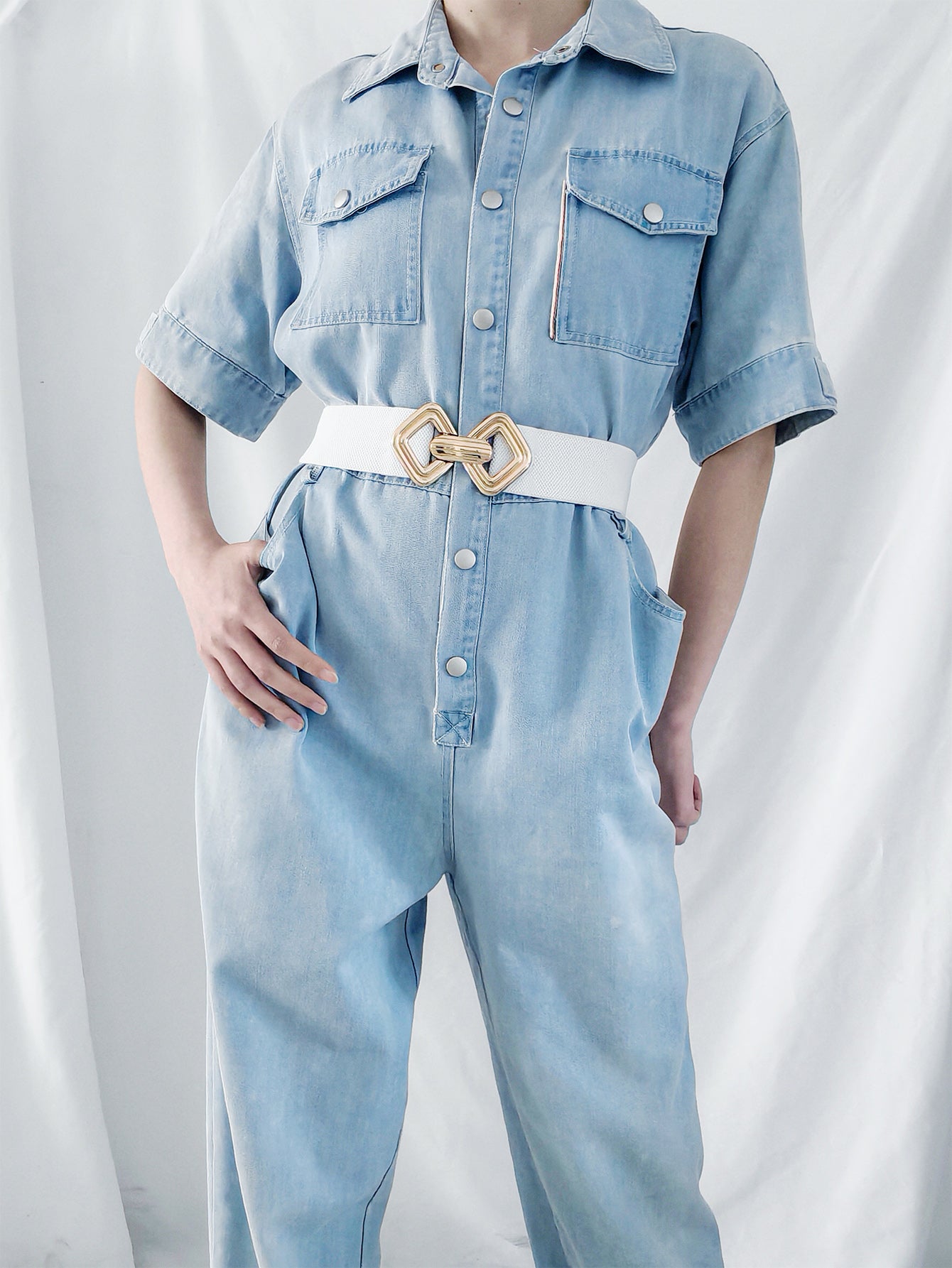 Geometric Buckle Elastic Wide Belt -