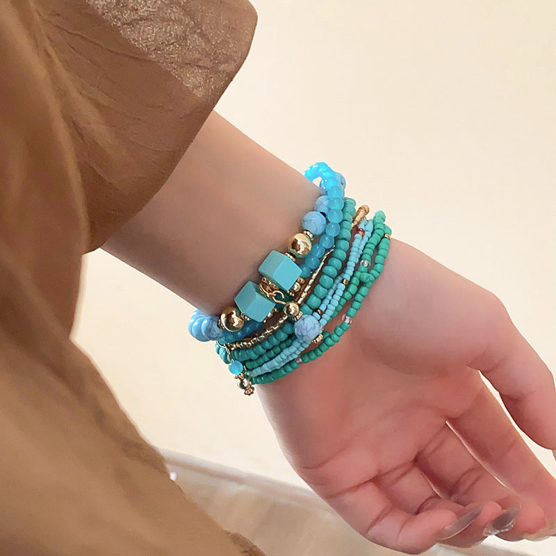 Resin Rice Bead Bracelet - Teal One Size