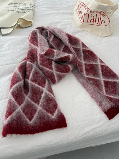 Diamond Pattern Fuzzy Knit Scarf -